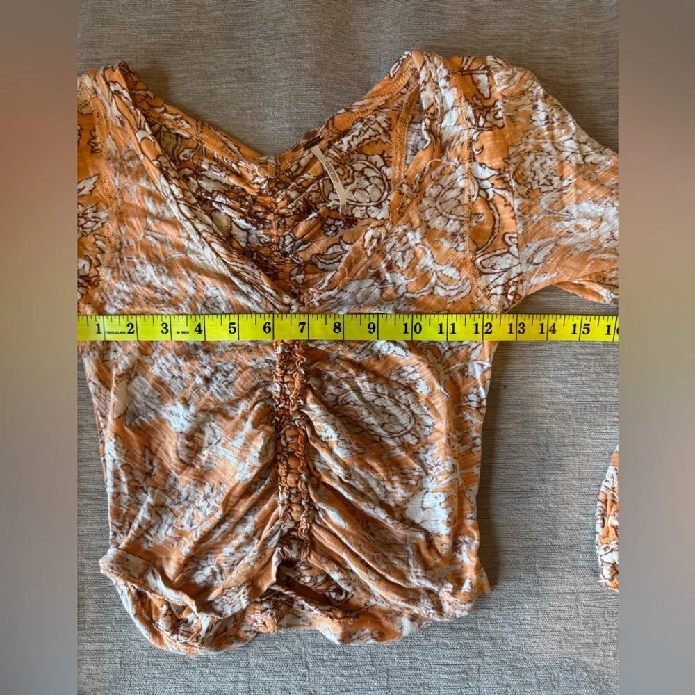 Free People Say The Word Top XS – Blood Orange Floral Ruched Blouse